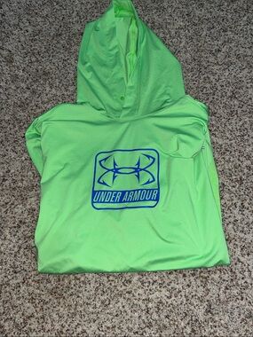 Under Armour Neon Green Pullover Hoodie with Blue Logo